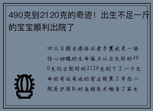 490克到2120克的奇迹！出生不足一斤的宝宝顺利出院了