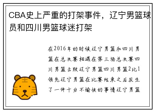 CBA史上严重的打架事件，辽宁男篮球员和四川男篮球迷打架
