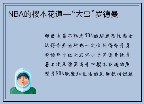 NBA的樱木花道--“大虫”罗德曼