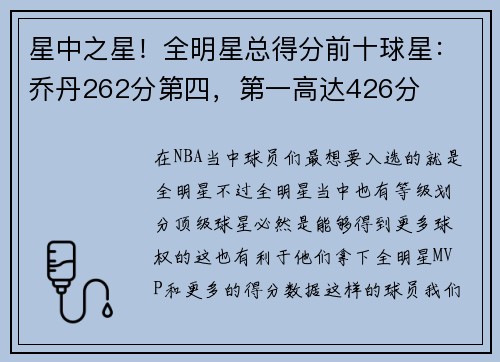 星中之星！全明星总得分前十球星：乔丹262分第四，第一高达426分