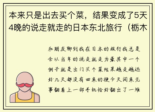 本来只是出去买个菜，结果变成了5天4晚的说走就走的日本东北旅行（栃木・福島・山形・秋田・新潟）