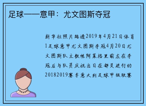 足球——意甲：尤文图斯夺冠
